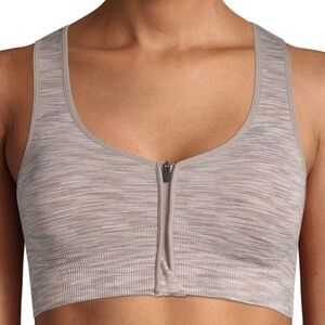Avia Seamless Zip Front Racerback Sports Bra Beige Heather Women’s Small S